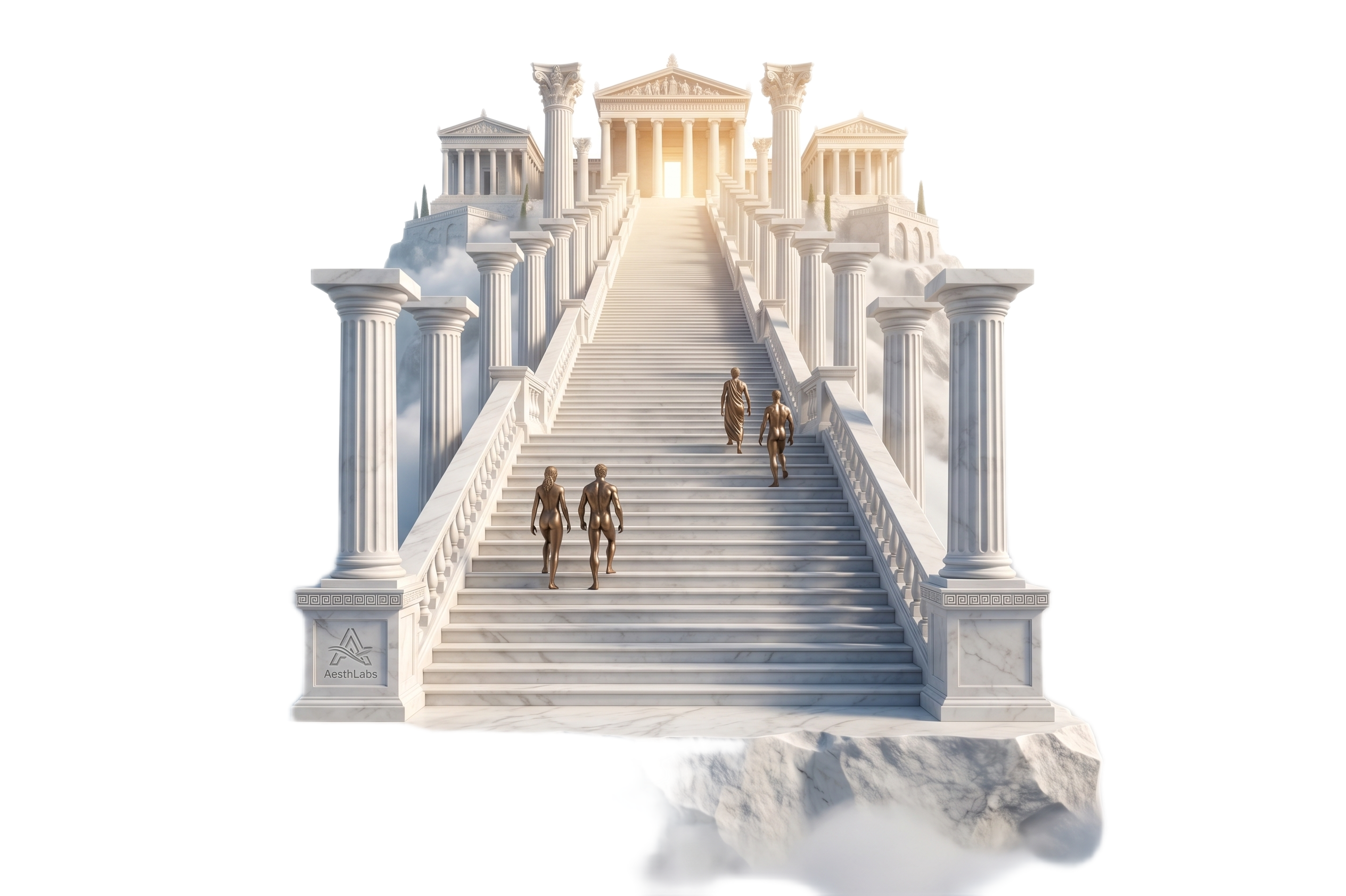 Marble staircase ascending to Mount Olympus